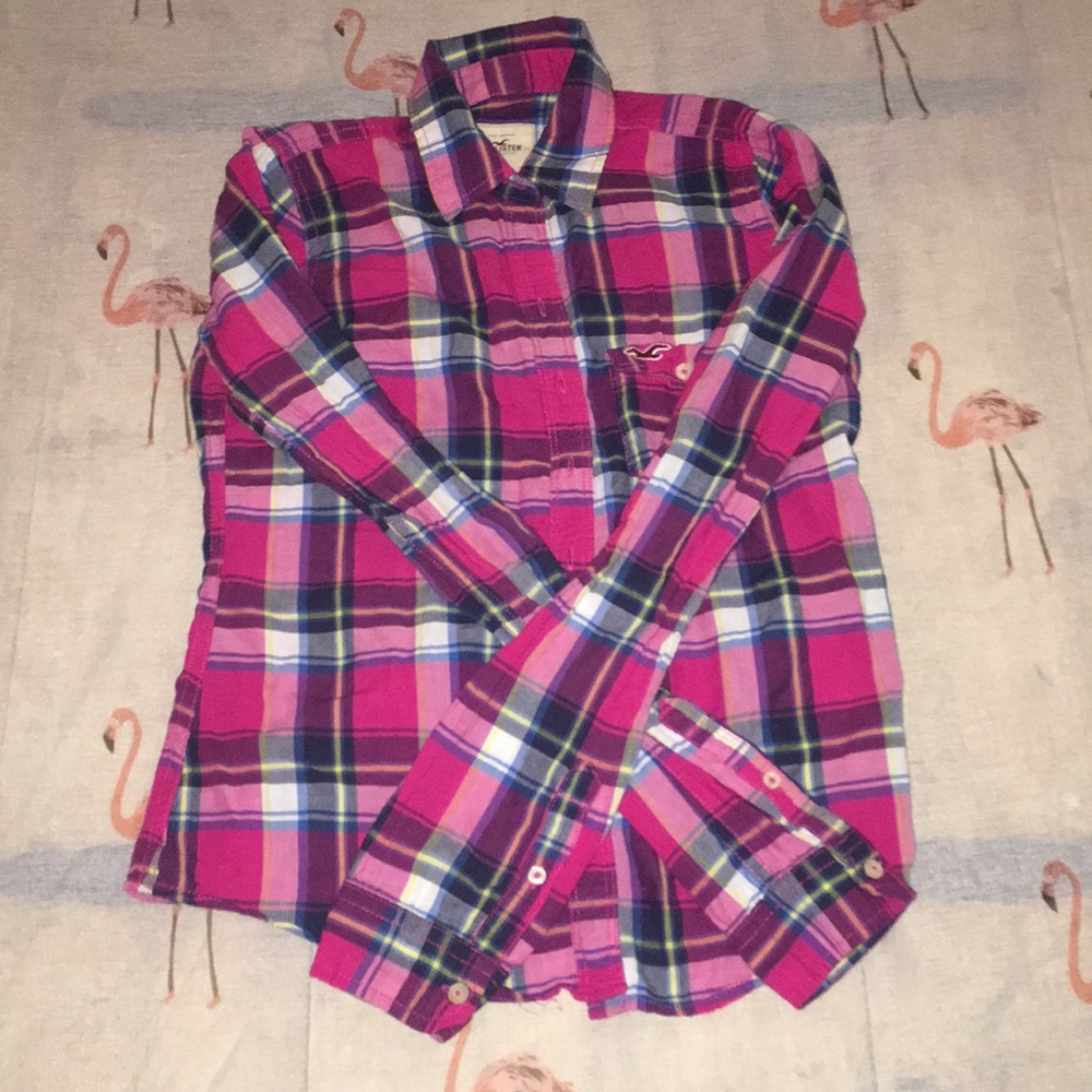 💙💗💛Hollister XS plaid button down shirt